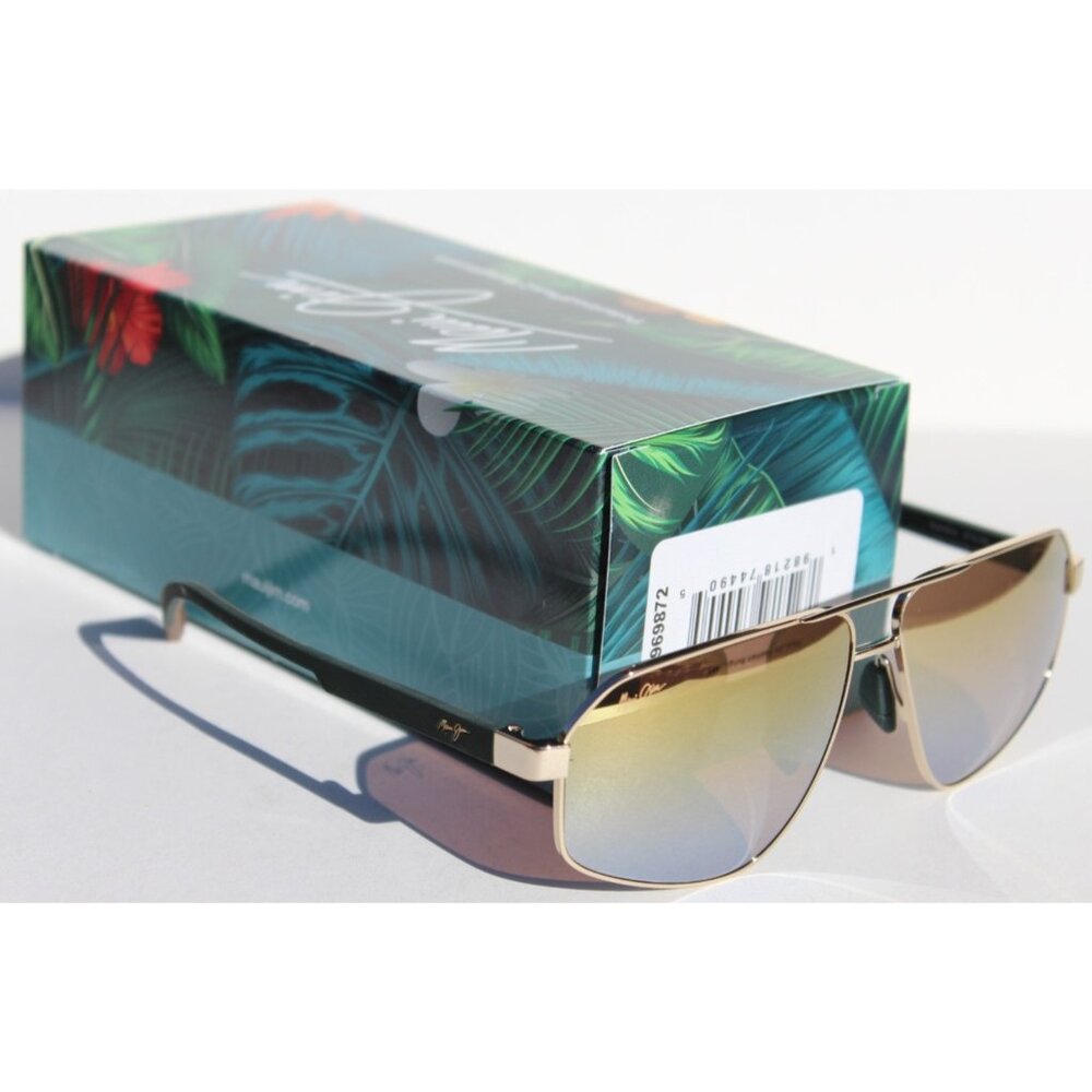 MAUI JIM Keawawa POLARIZED Sunglasses DGS620-16 Gold/Green Multicolor Mirror NEW